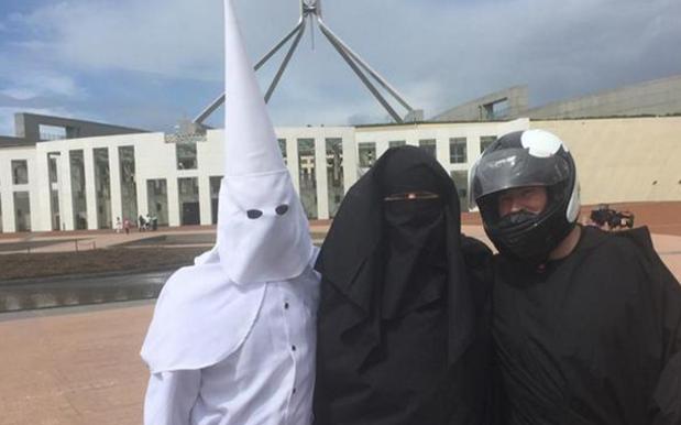 Men Dressed In A Niqab, A Bike Helmet, And A KKK Hood Tried To Enter Parliament
