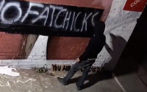 New CCTV Camera Captures Dude Tagging Kim K Mural With ‘No Fat Chicks’
