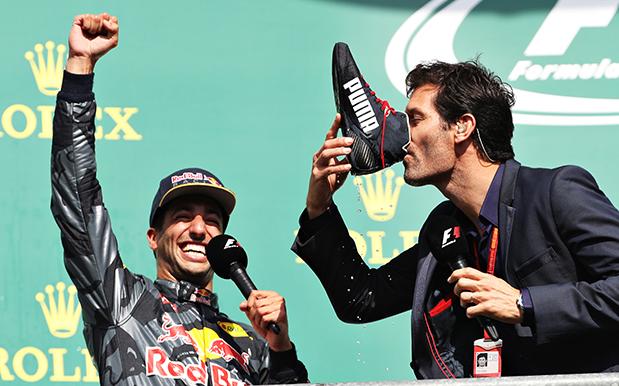 WATCH: Mark Webber Slams A Hall Of Fame Shoey From Daniel Ricciardo’s Boot