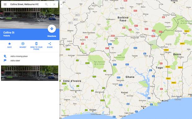 Google Maps Has Relocated Melbourne’s Collins St To Somewhere In Ghana