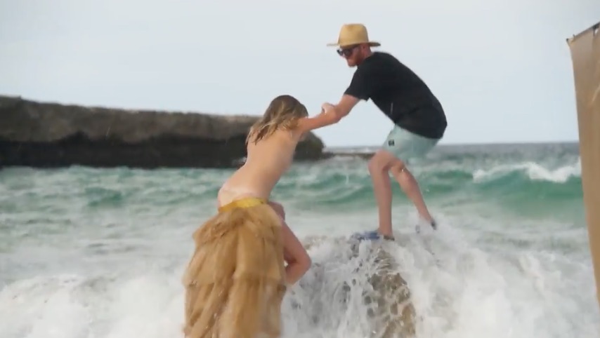 A Topless Kate Upton Goes Ass Over Tit Off A Rock During Swimsuit Shoot