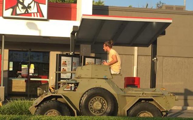 We Officially Endorse This Hero Getting KFC Drive-Thru In A Tank For President