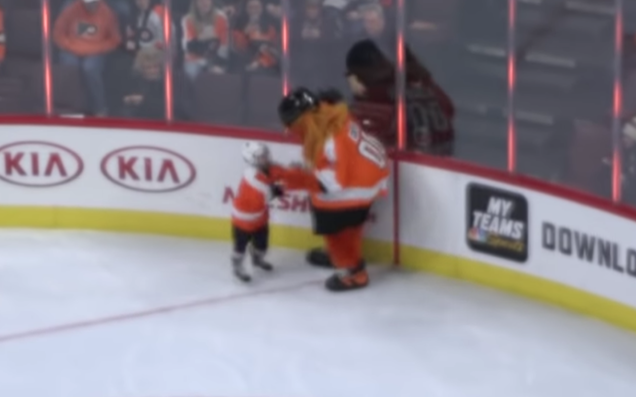 Tiny Child Removed From Philly Hockey Game For Repeatedly Fighting Gritty