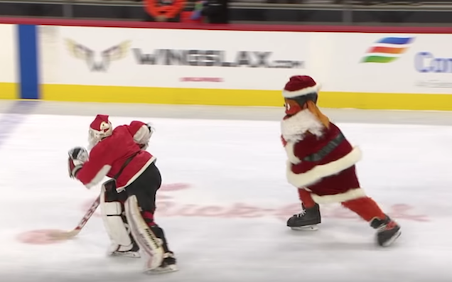Gritty, Hell On Skates, Is Celebrating Christmas By Ruthlessly Checking Santa