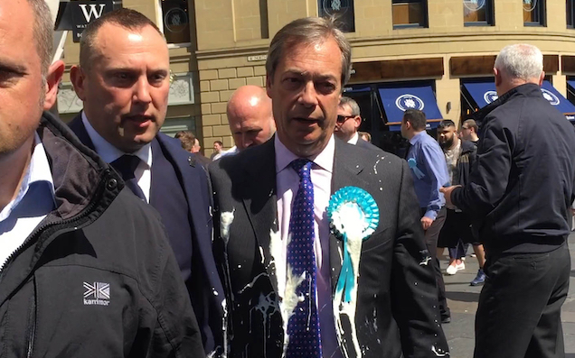 Someone Has Ruined Nigel Farage’s Day By Tagging Him With A Milkshake