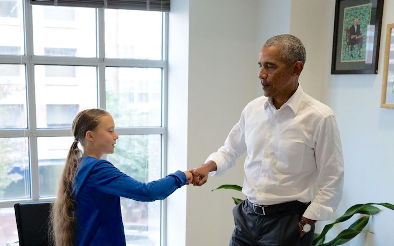 Greta Thunberg Fist-Bumps Obama Before Roasting US Pollies On Climate Change