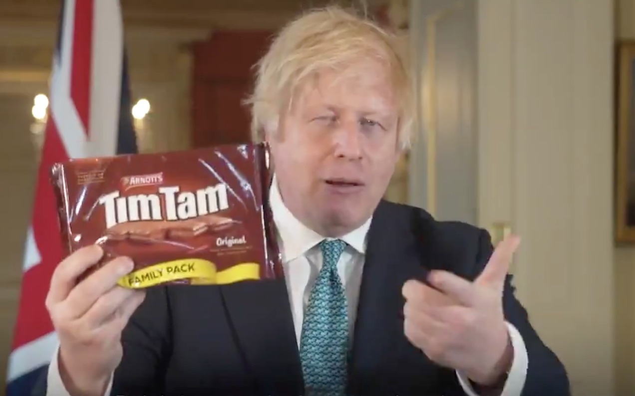 Brits Are Tim Tam-Slamming PM Boris Johnson Over A Seriously Naff Pro-Australia Video