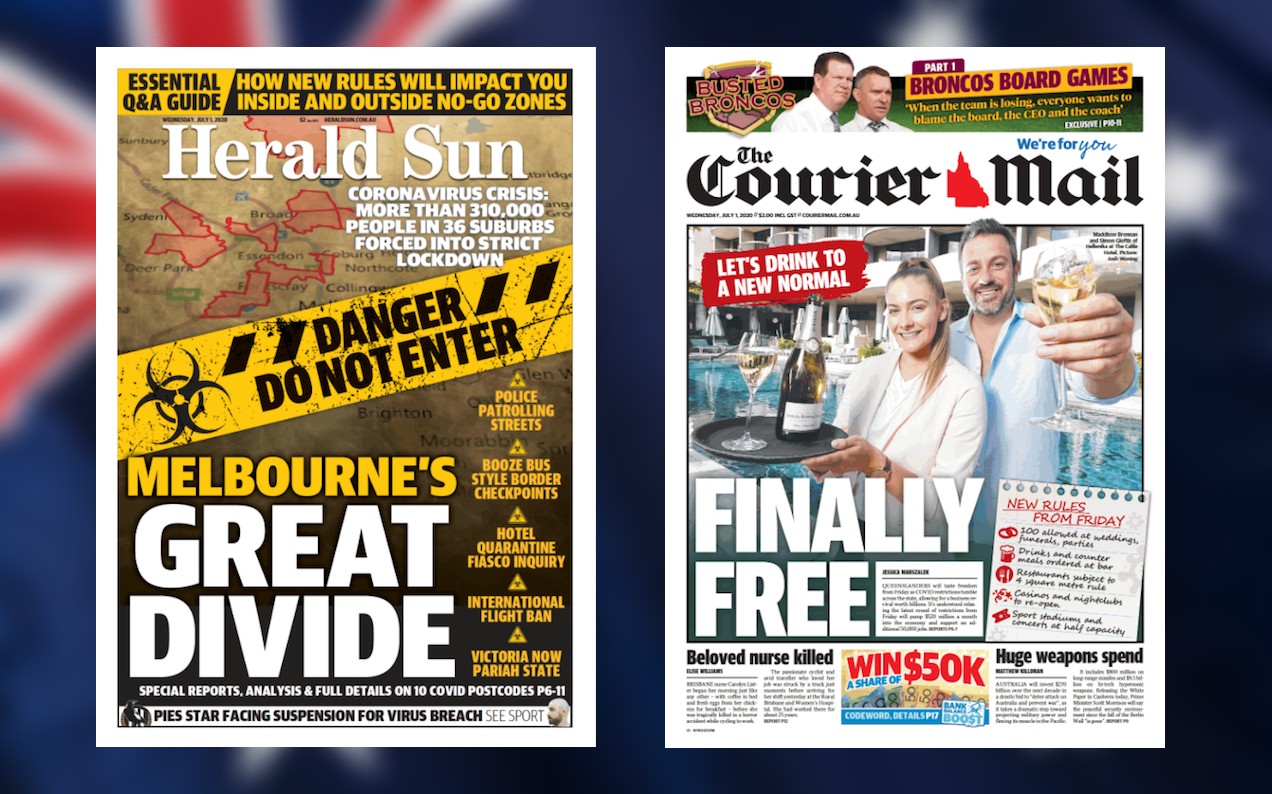 Australia Is Two Separate Countries, Judging By This Morning’s Newspaper Front Pages