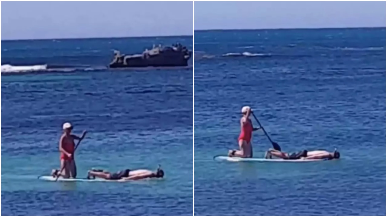 Peep The Footage Of This Man Snorkelling Face-Down While His Mate Paddles Him Around
