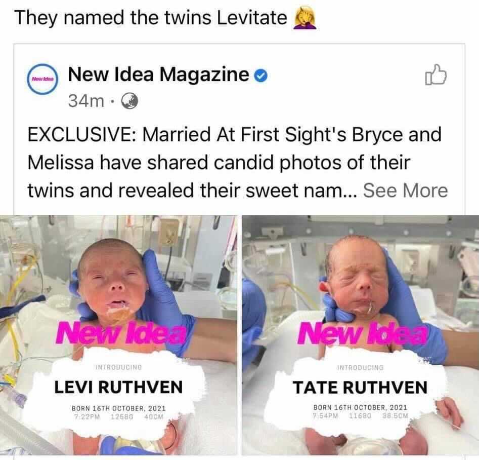 Bryce Ruthven and Melissa Rawson's baby names