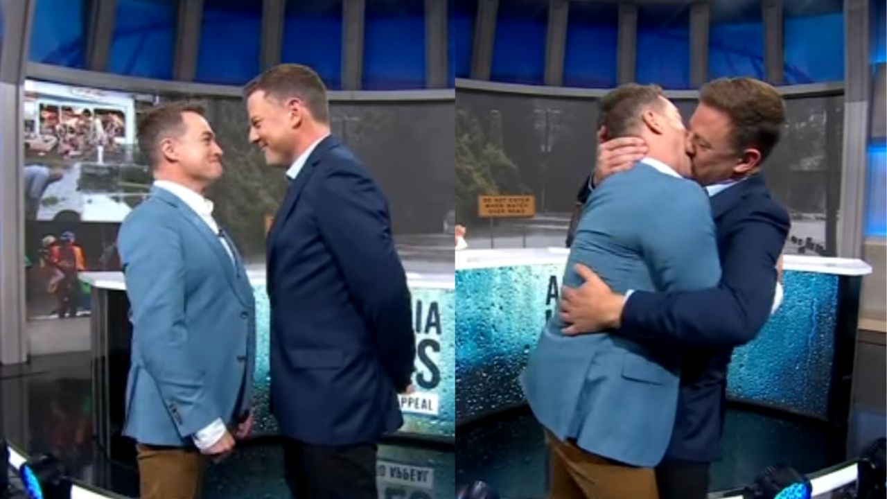 Grant Denyer & Ben Fordham Smooched On Live TV To Raise $50,000 For Aussie Flood Victims